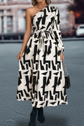 Printed One-Shoulder Tie Waist Dress - Southern Shores Clothing