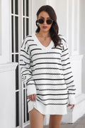 Casual Striped V-Neck Sweater Dress - Southern Shores Clothing