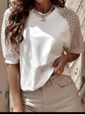 Eyelet Sheer Round Neck Half Sleeve T Shirt With Stretch - Southern Shores Clothing