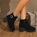 Suede Round Toe Block Heels Boots Classic - Southern Shores Clothing