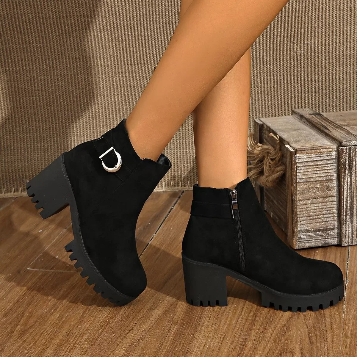 Suede Round Toe Block Heels Boots Classic - Southern Shores Clothing