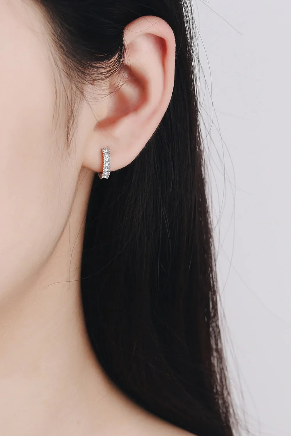 Sterling Silver Inlaid Moissanite Round Huggie Earrings - Southern Shores Clothing