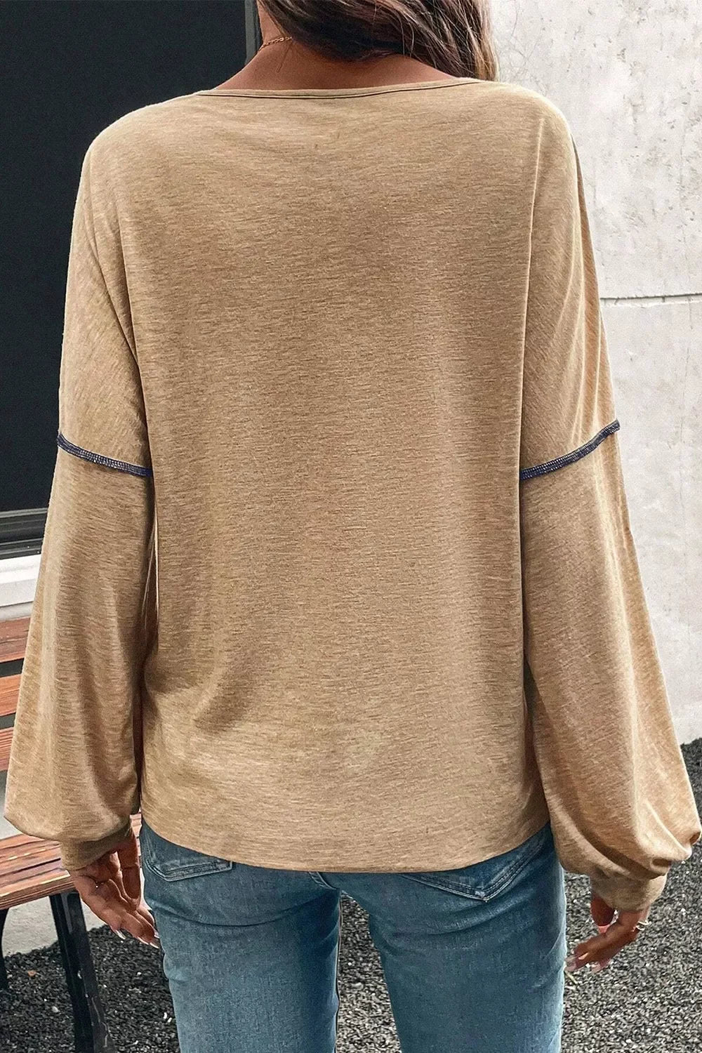 Color Block V Neck Long Sleeve T Shirt With Pocket - Southern Shores Clothing