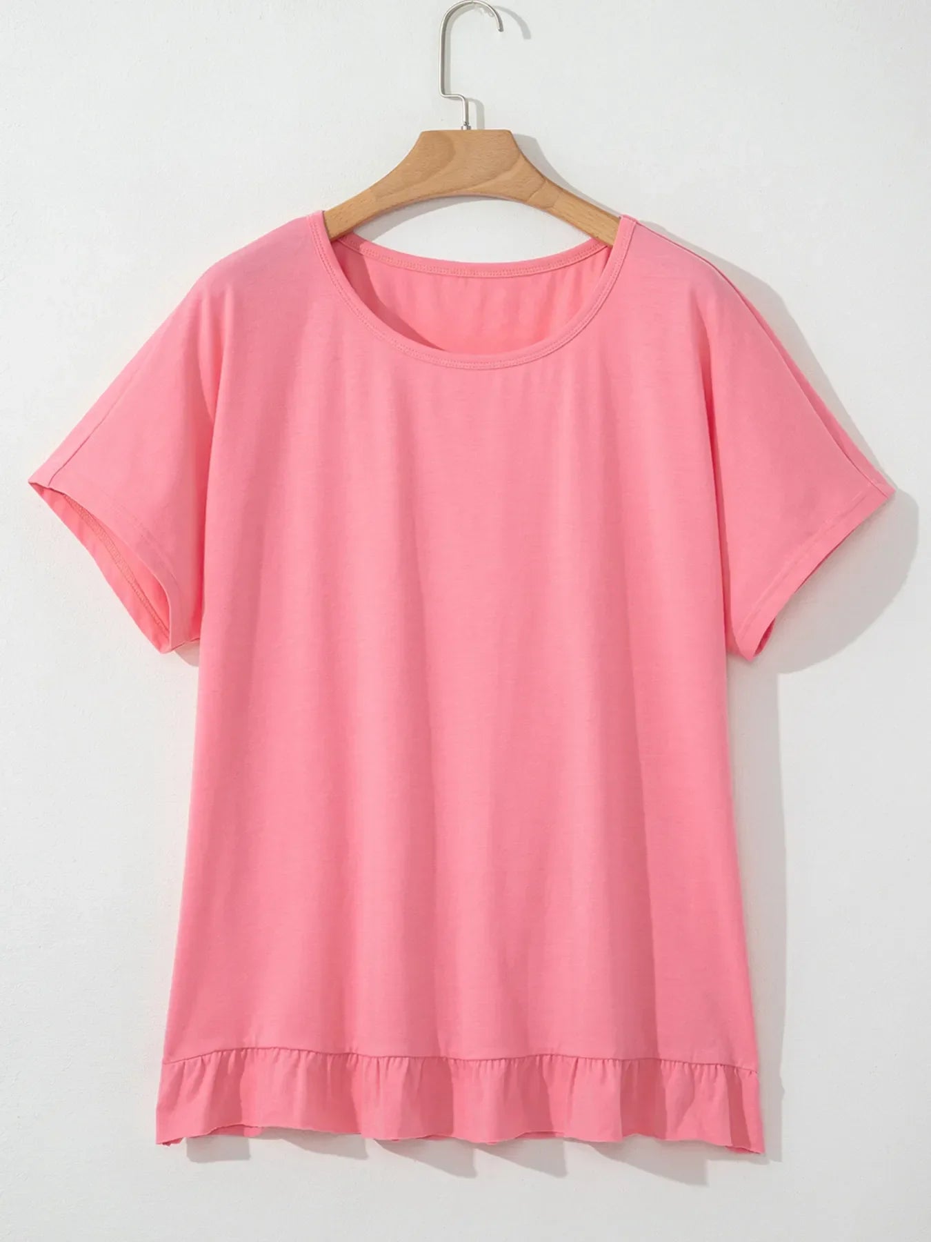 Relaxed Fit Round Neck Ruffle Hem T Shirt With Stretch - Southern Shores Clothing