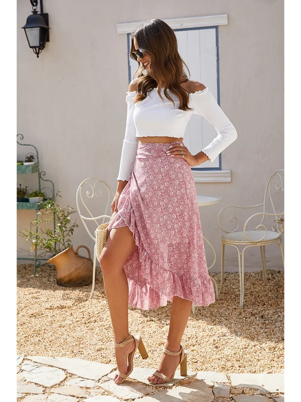Printed Ruffled Midi Skirt With Flowing Silhouette - Southern Shores Clothing