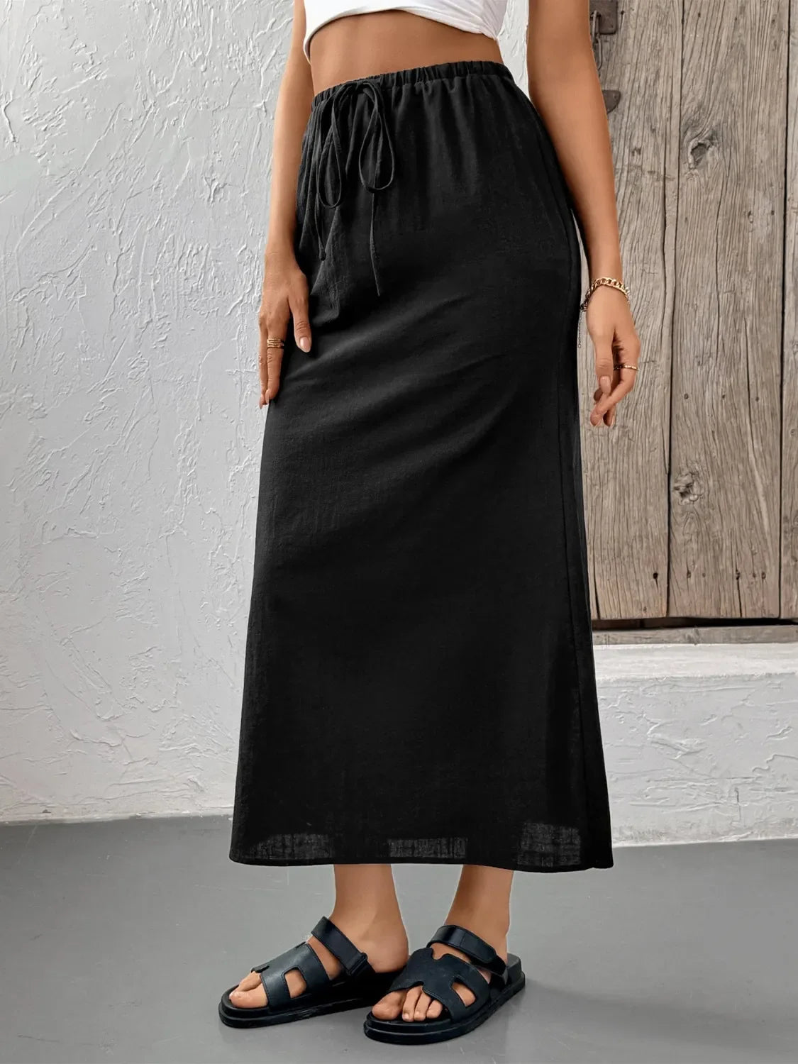 Slit Skirt With Drawstring Cotton Waist All Day Comfort - Southern Shores Clothing