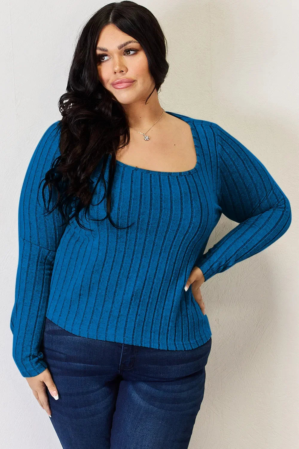 Ribbed Long Sleeve Top Stretch Knit Lightweight - Southern Shores Clothing