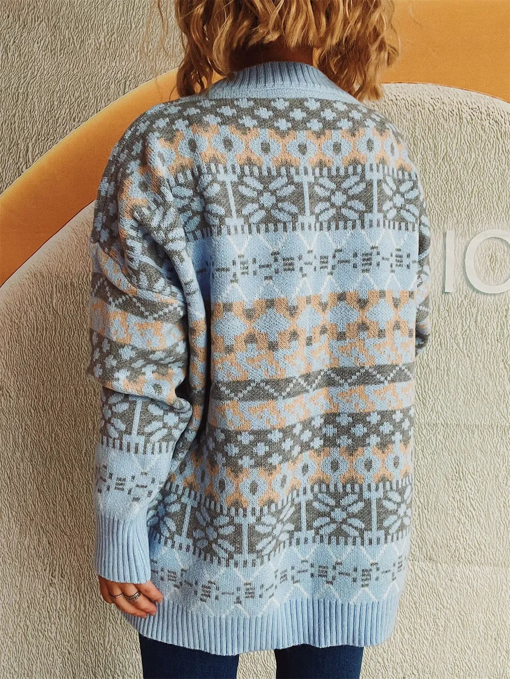 Geometric Pattern Dropped Shoulder Sweater - Southern Shores Clothing