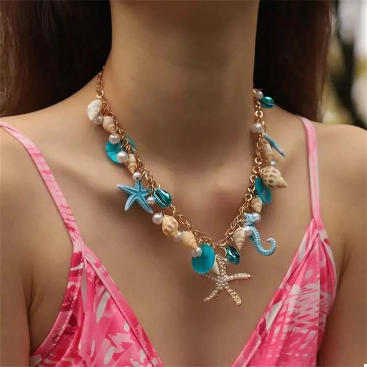 Shell Starfish Ocean Charm Necklace With Adjustable Chain - Southern Shores Clothing