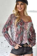Snakeskin Print Low Gauge Hacci V Neck T Shirt - Southern Shores Clothing