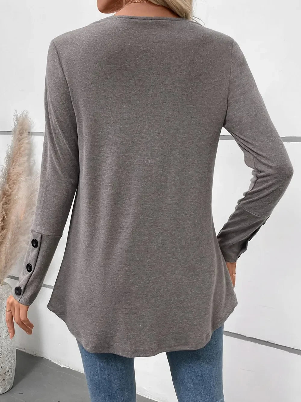 V-Neck Long Sleeve T Shirt With Decorative Button - Southern Shores Clothing
