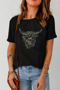 Bull Head Embroidered Round Neck Tee With Stretch - Southern Shores Clothing