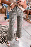 Coastal Leopard High Waist Wide Leg Frayed Edge Denim Jeans