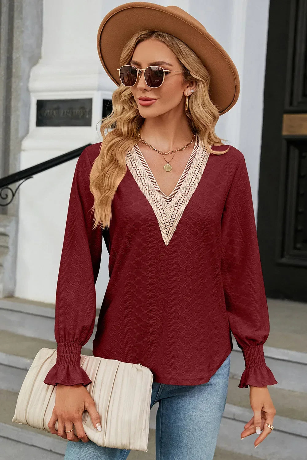 V-Neck Flounce Sleeve T-Shirt - Southern Shores Clothing