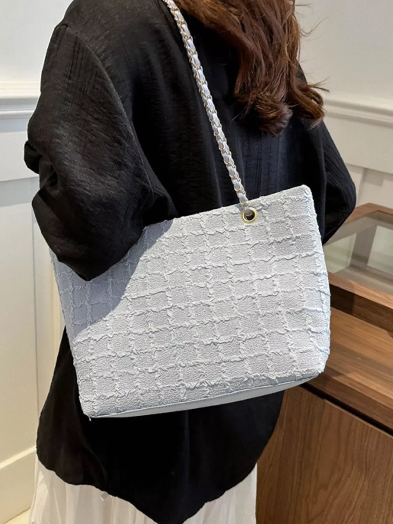 Classic Tweed Chain Shoulder Bag Polyester - Southern Shores Clothing