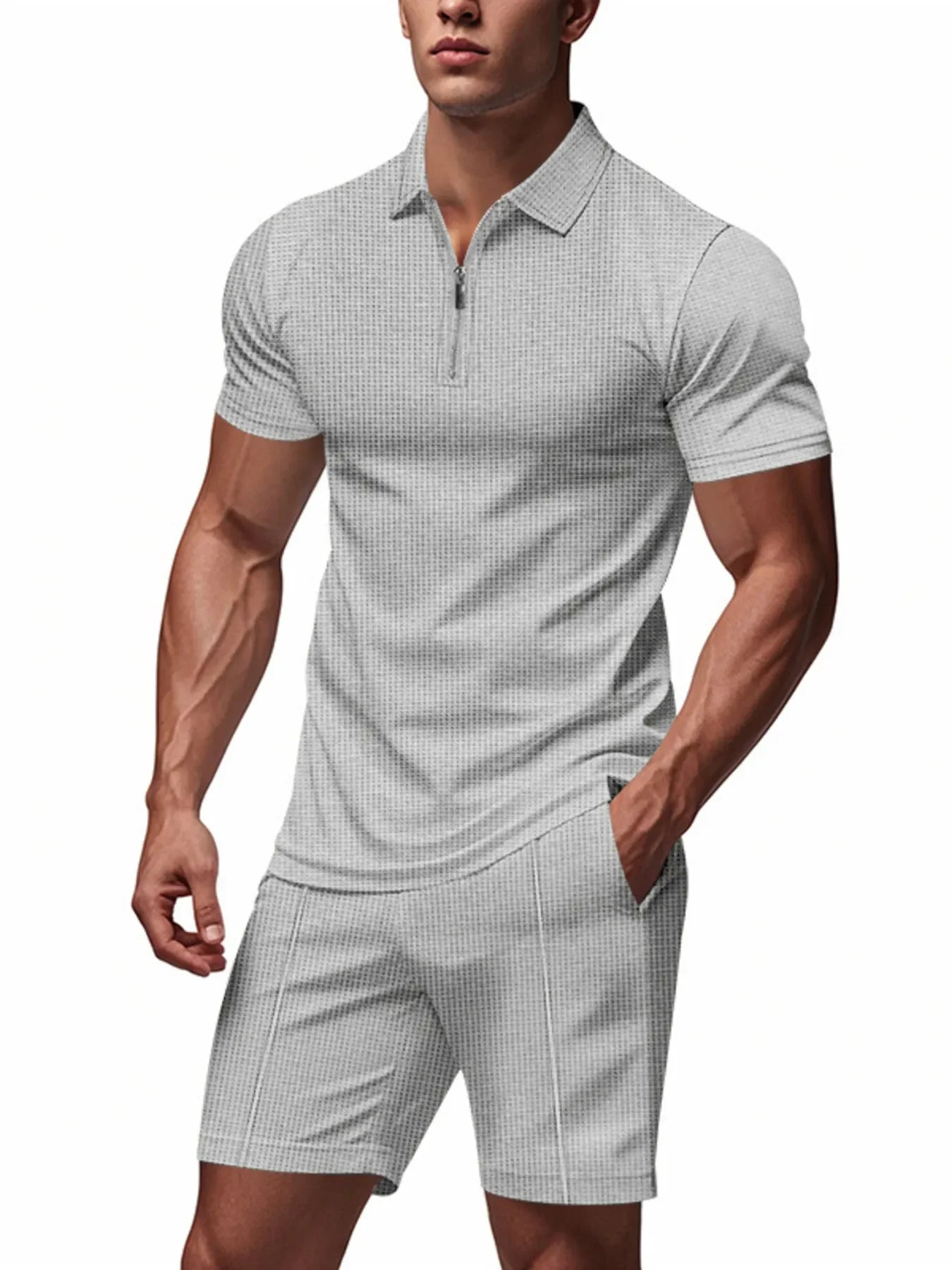 Men's Plus Size Quarter Zip Short Sleeve Top and Shorts Set - Southern Shores Clothing