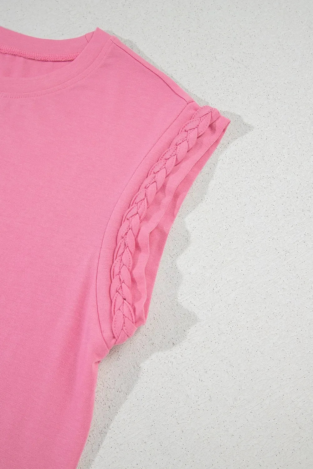 Slightly Stretchy Braided Cap Sleeve Crew Neck T Shirt - Southern Shores Clothing