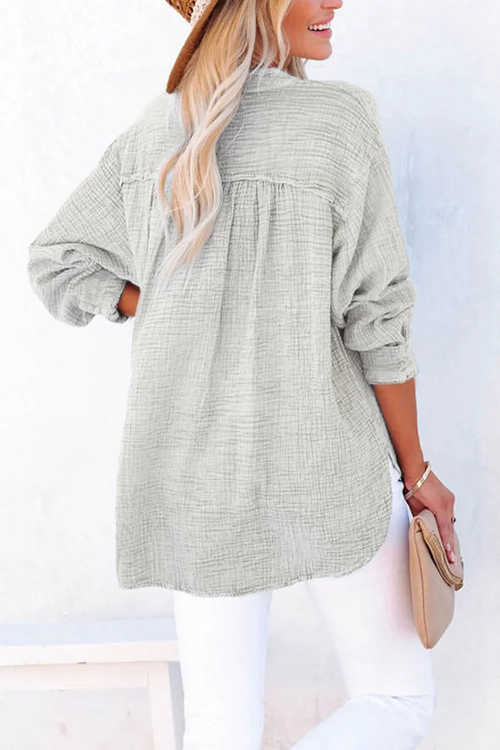 Timeless Southern Shores Clothing Buttoned Long Sleeve 100% Cotton Blouse with Versatile Style - Southern Shores Clothing