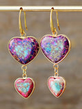 Heart Shape Imperial Jasper Dangle Earrings Gold Tone - Southern Shores Clothing