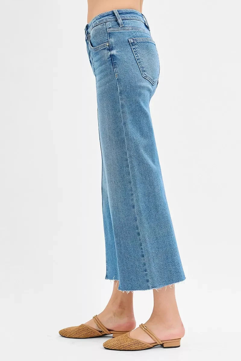 Tummy Control Mid Rise Crop Jeans With Wide Front Slits - Southern Shores Clothing