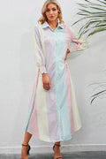 Stripe Button Up Maxi Shirt Dress With Relaxed Silhouette - Southern Shores Clothing