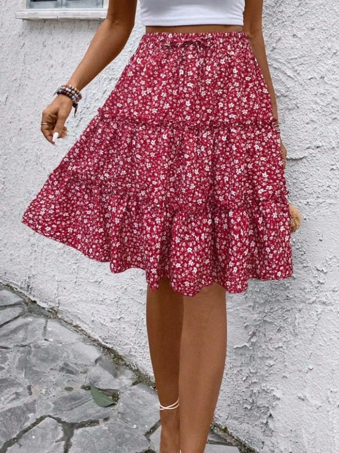 Floral Print Midi Skirt Lightweight Fabric - Southern Shores Clothing