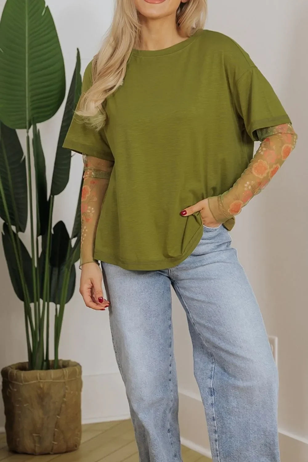 Round Neck Mesh Long Sleeve T-Shirt - Southern Shores Clothing