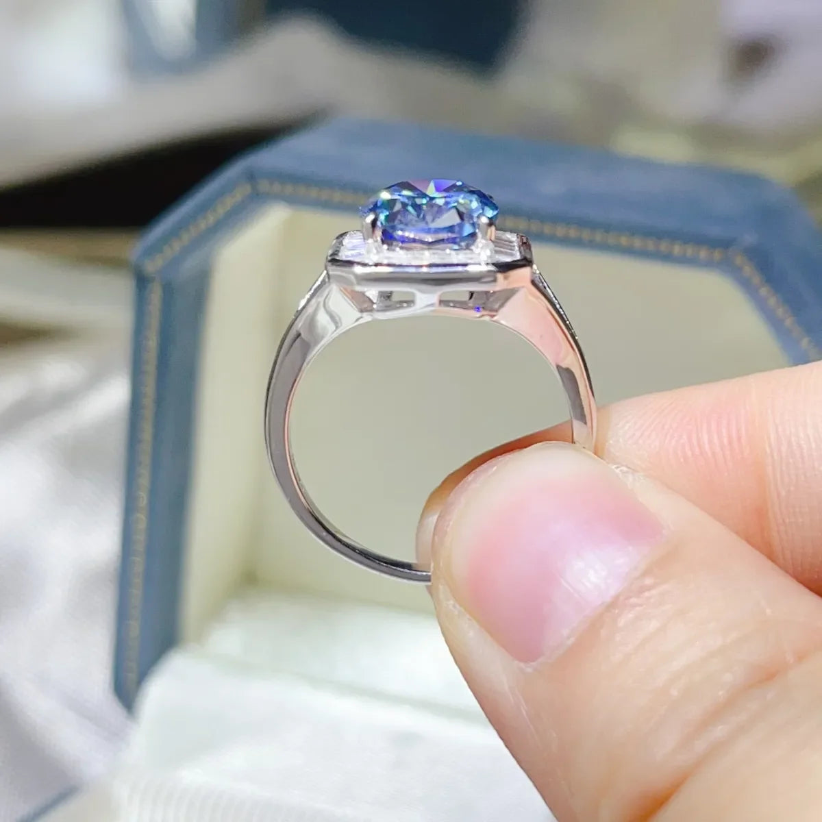3 Carat Moissanite Square Ring In Platinum Plated Silver