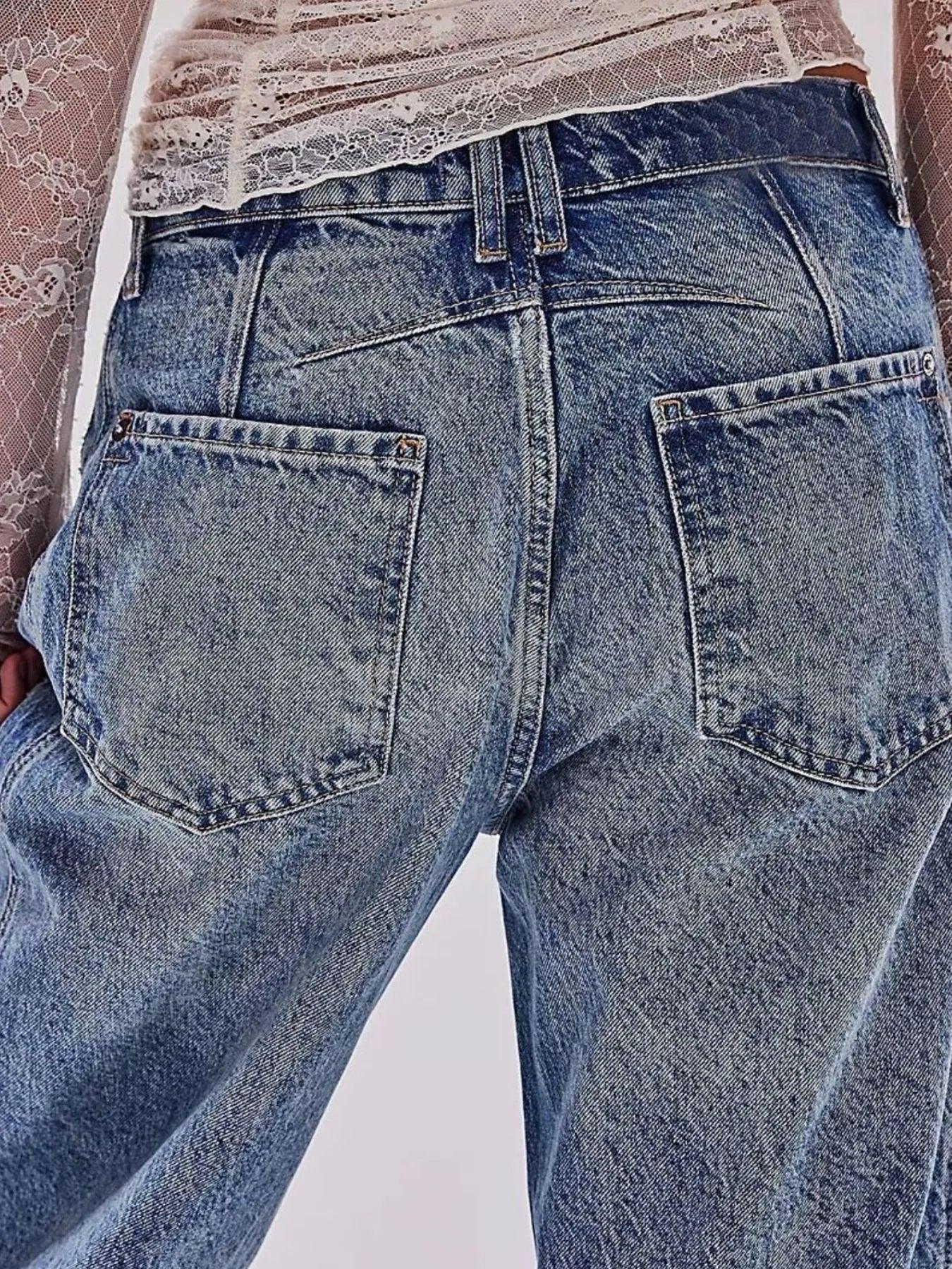Coastal Inspired Wide Leg Denim Jeans Relaxed Fit