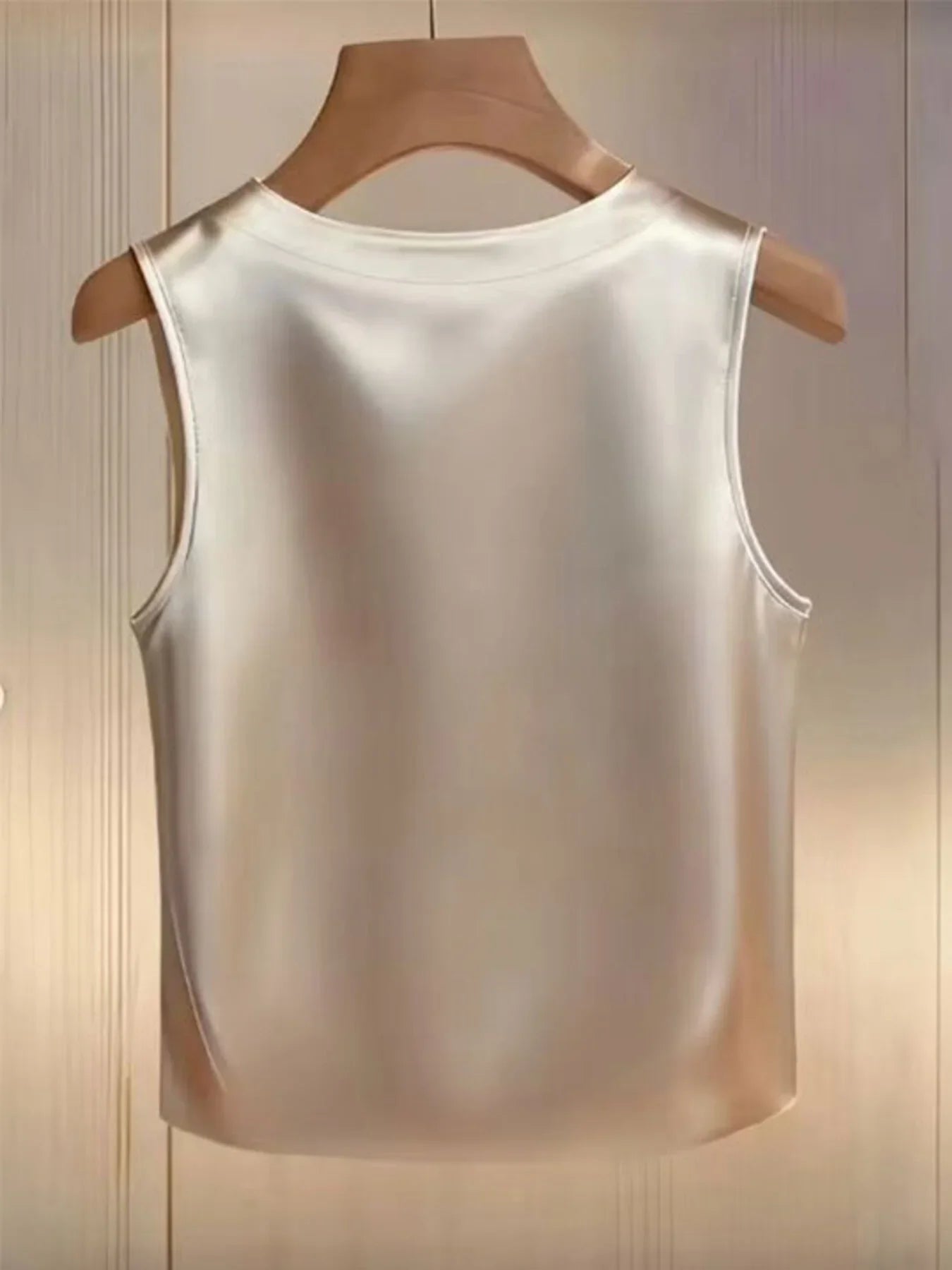 Elegant Satin Tank Top With Pearl Embellished Collar Detailing - Southern Shores Clothing