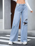 Charleston Inspired Distressed Raw Hem Wide Leg Jeans - Southern Shores Clothing