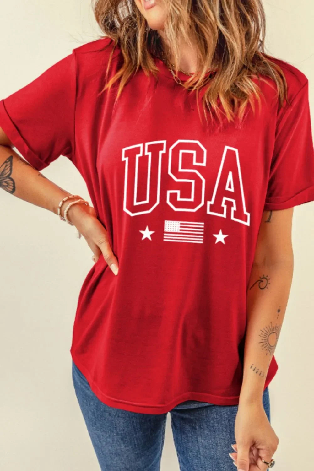 American Flag Crewneck T Shirt With Stretch Basic Fit - Southern Shores Clothing