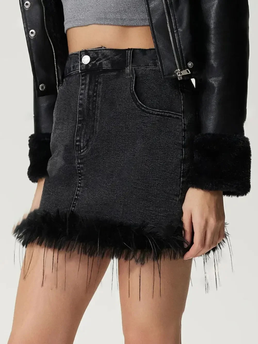 Stretch Plush Hem Mini Denim Skirt Relaxed Fit - Southern Shores Clothing