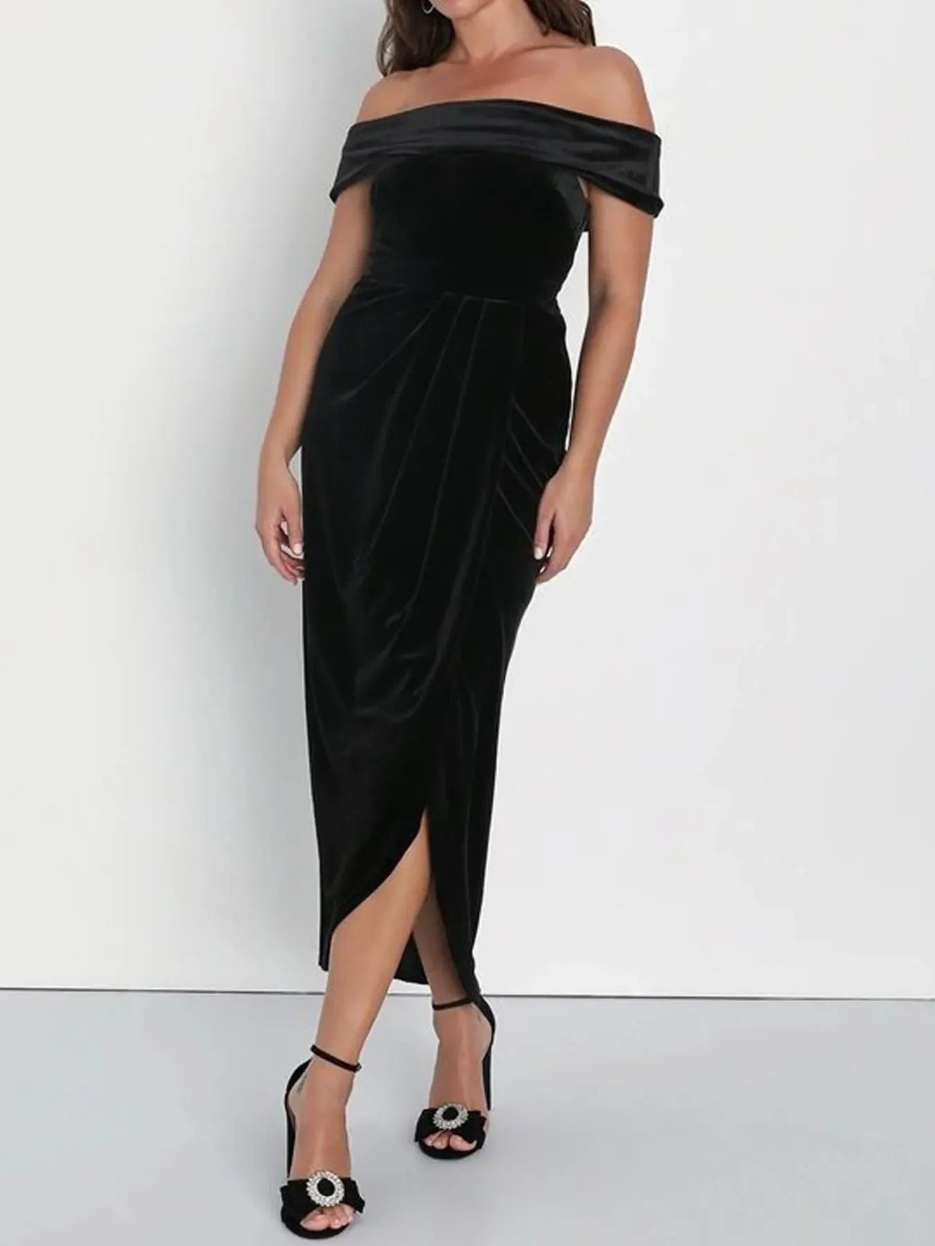 Off Shoulder Wrap Dress With Side Slit Silhouette - Southern Shores Clothing