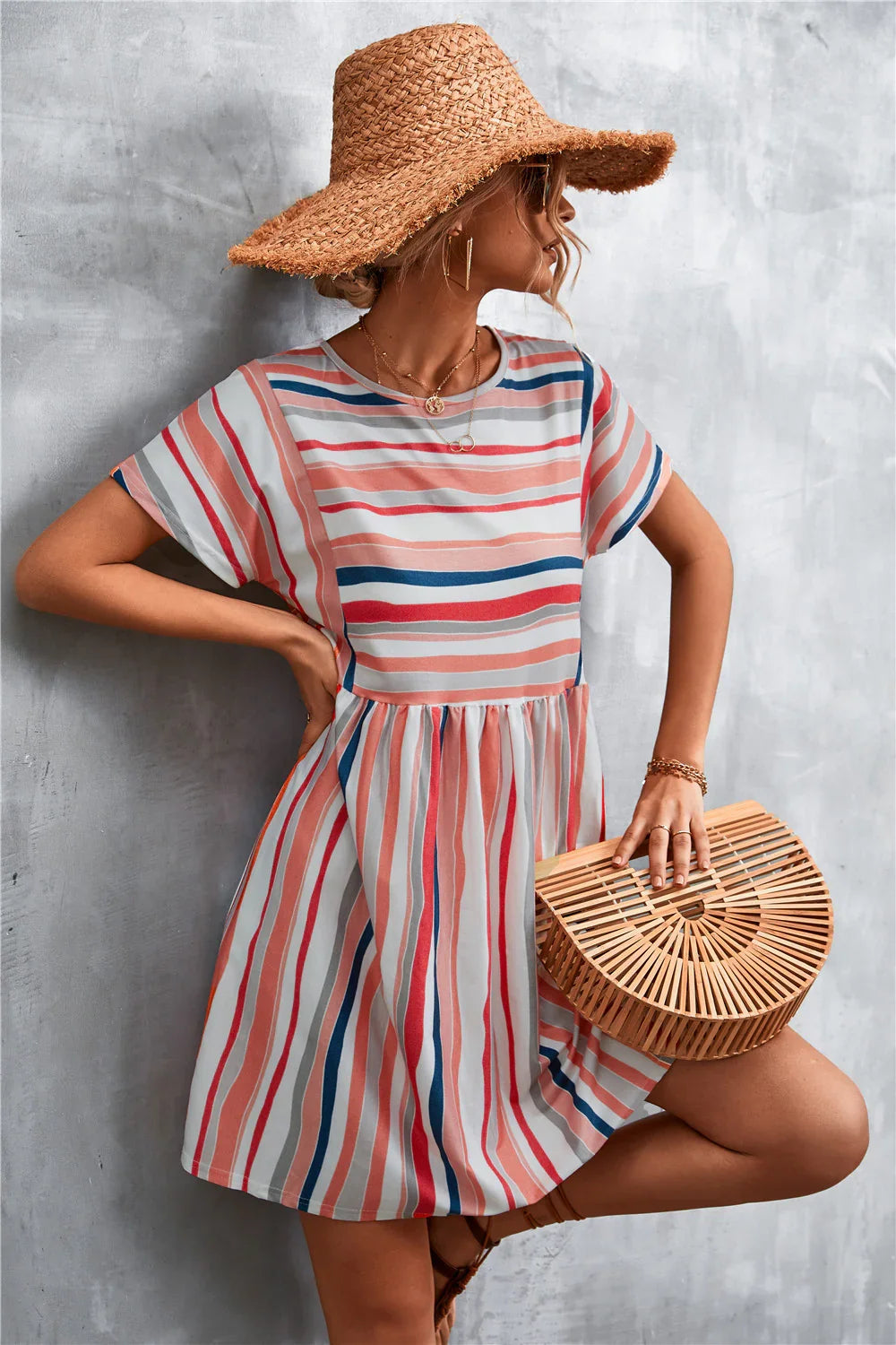 Striped Round Neck Dress - Southern Shores Clothing