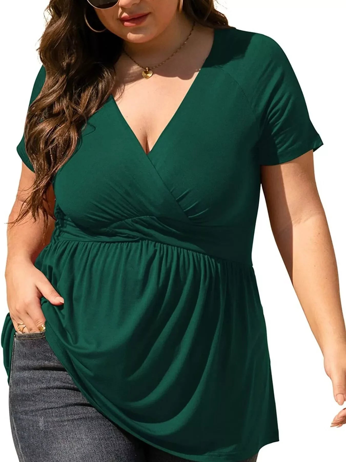 Plus Size Stretch Surplice Short Sleeve T Shirt - Southern Shores Clothing