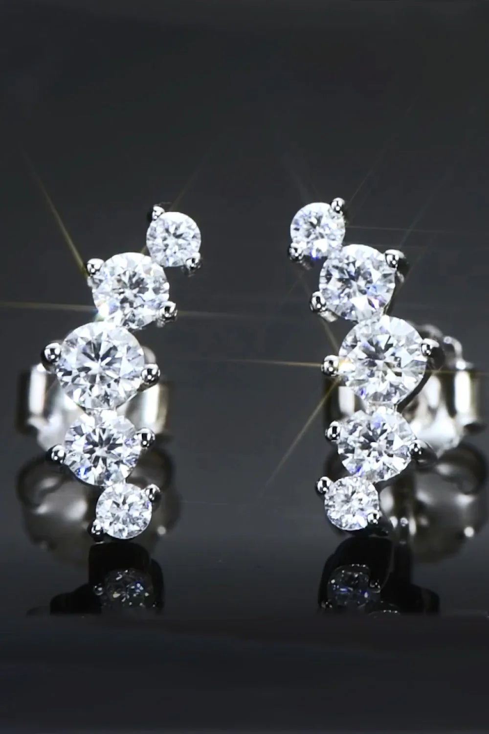 Minimalist Moissanite Earrings, Platinum-Plated Silver - Southern Shores Clothing