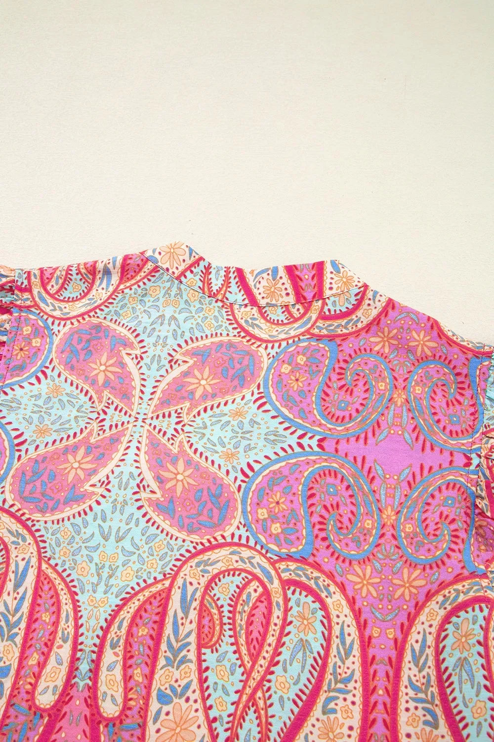 Tribal Paisley Print Ruffled Sleeve Notch Neck Midi Dress - Southern Shores Clothing