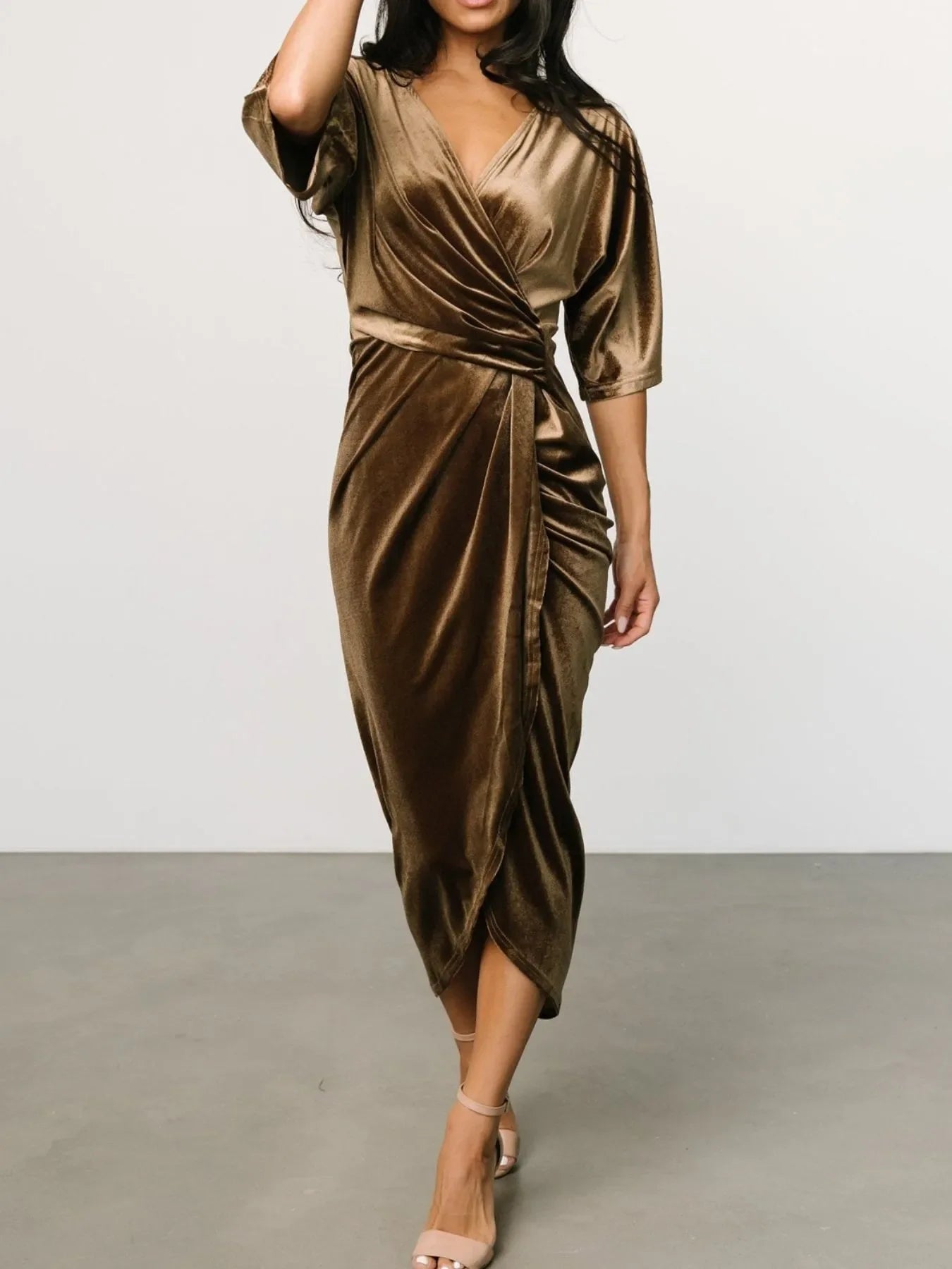 Coastal Ruched Surplice Half Sleeve Dress - Southern Shores Clothing