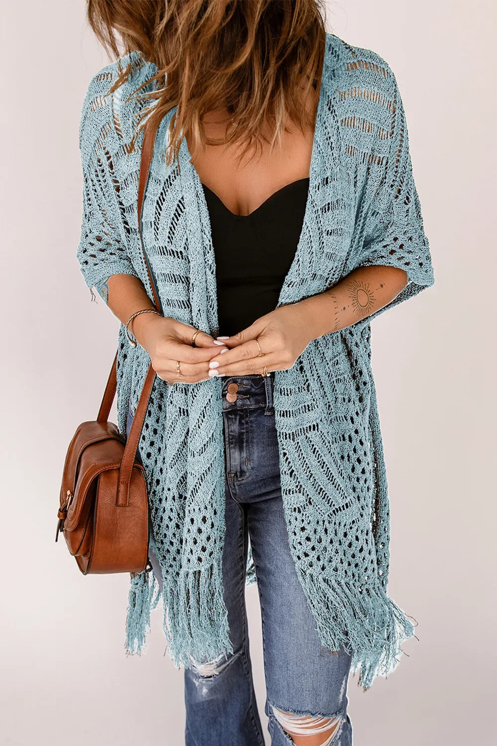 Lightweight Openwork Fringed Cardigan With Open Front - Southern Shores Clothing
