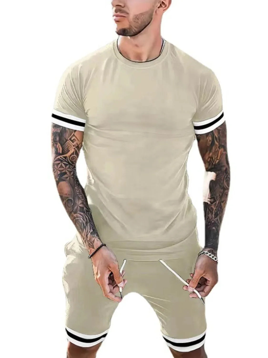 Men's Plus Size Round Neck Short Sleeve Top and Shorts Set