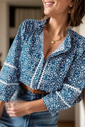 Printed Mock Neck Long Sleeve Blouse With Print - Southern Shores Clothing