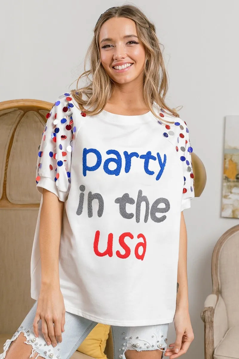 BiBi Party In The Usa Spangle Puff Sleeves Top