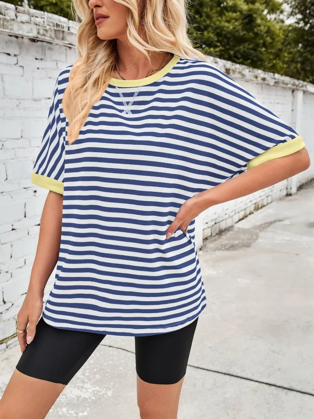 Lovelet Striped Round Neck Half Sleeve T-Shirt - Southern Shores Clothing