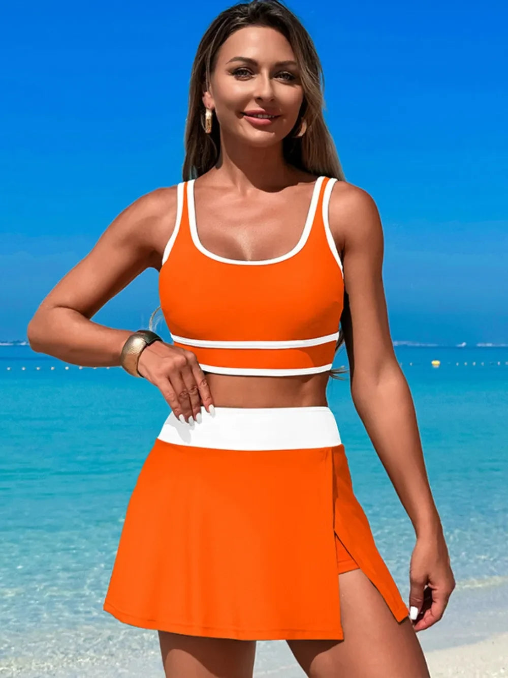 Two-Piece Swim Set With Scoop Neck Top And Skort Lightweight - Southern Shores Clothing