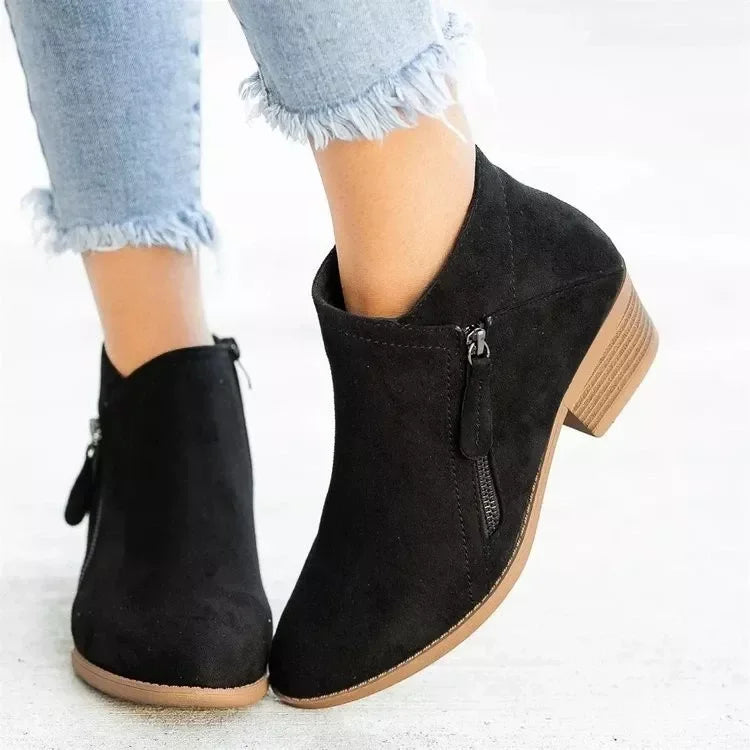 Point Toe Block Heel Boots Suede And Rubber