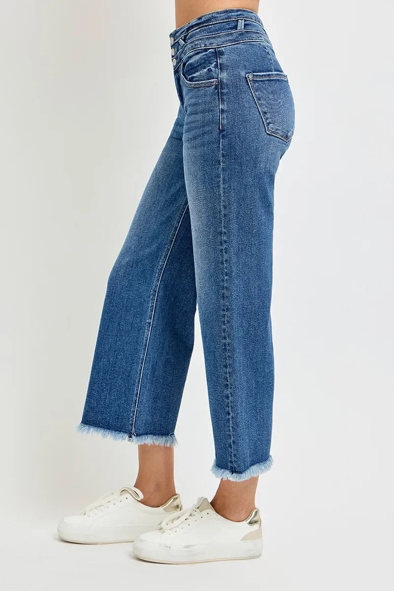 High Rise Crop Wide Leg Stretch Denim Jeans - Southern Shores Clothing