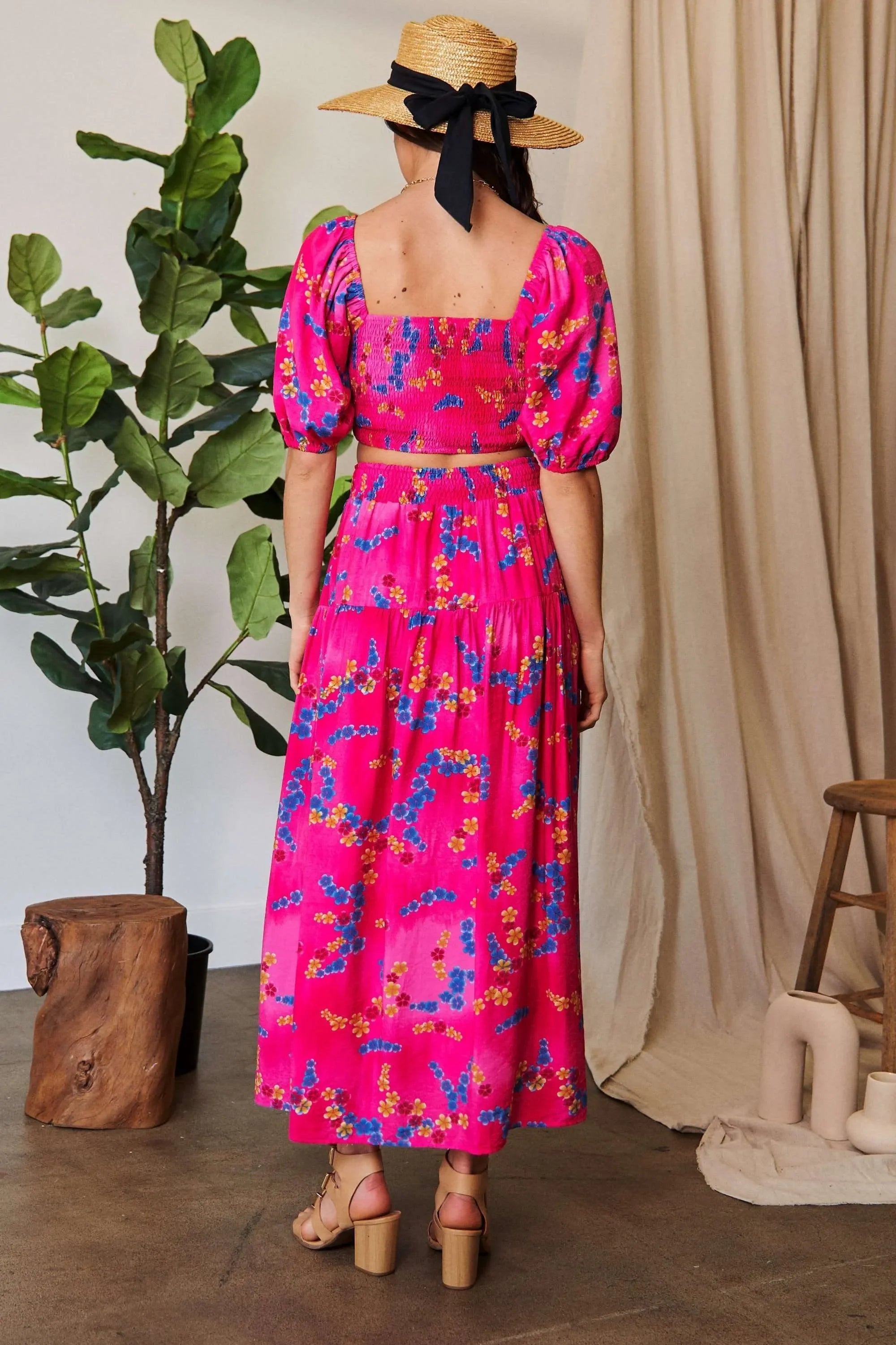 Printed Smocking Waistband Ruffled Maxi Skirt - Southern Shores Clothing