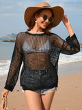 Openwork Dropped Shoulder Long Sleeve Cover Up - Southern Shores Clothing