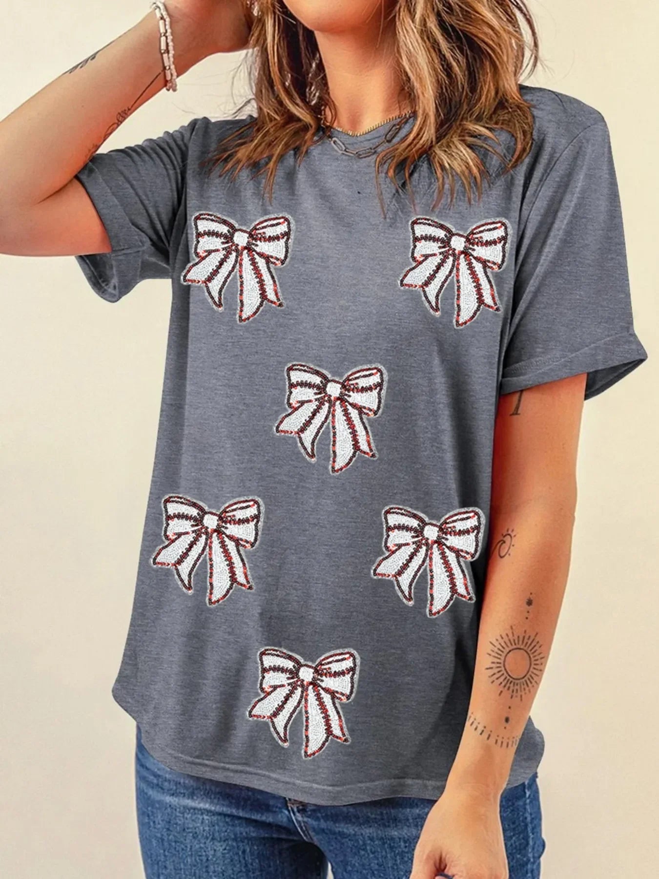 Sequin Bow Short Sleeve Tee - Southern Shores Clothing